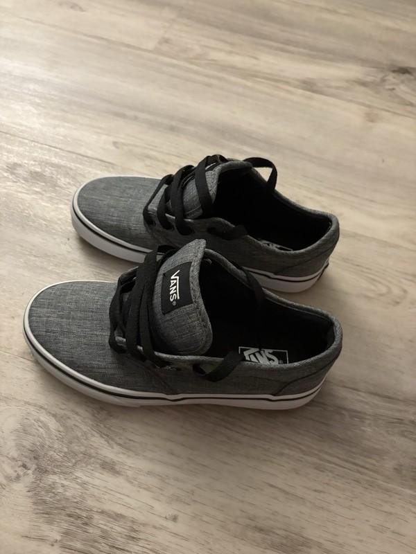 Boys Gray Black Vans Canvas Sneakers Size 3