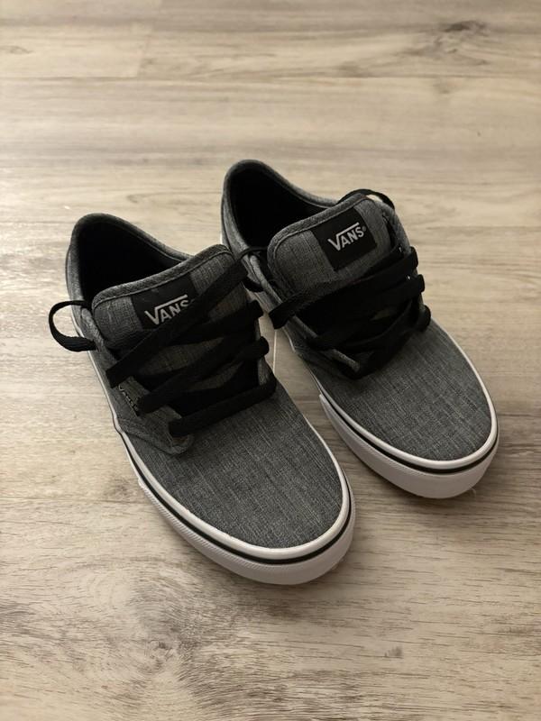 Boys Gray Black Vans Canvas Sneakers Size 3