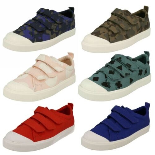 Boys Kids Girls Clarks Hook And Ring Canvas Shoes City Legged Lo K