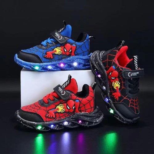 Boys LED Spiderman Shoes Kids Children Gift Sneakers Flashing Light Up Trainers