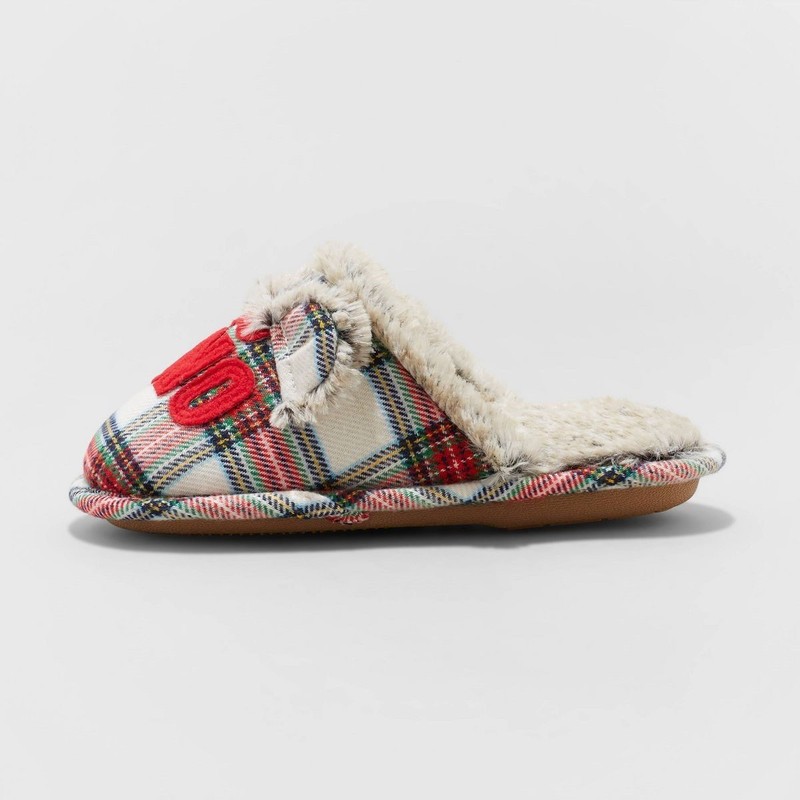 Boys' Nino Oso Plaid Slide Holiday Slippers - Wondershop Size 4-5
