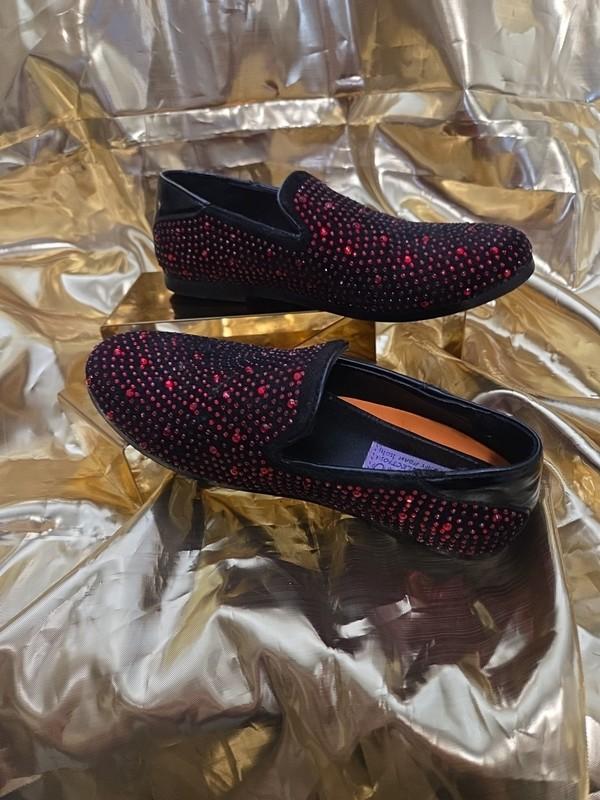 BOYS Size 1.5 'JODANO' BLACK/RED RHINESTONE Tuxedo Loafer/dress Shoes Super