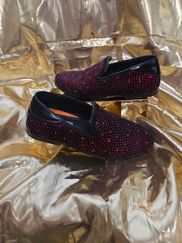 BOYS Size 1.5 'JODANO' BLACK/RED RHINESTONE Tuxedo Loafer/dress Shoes Super