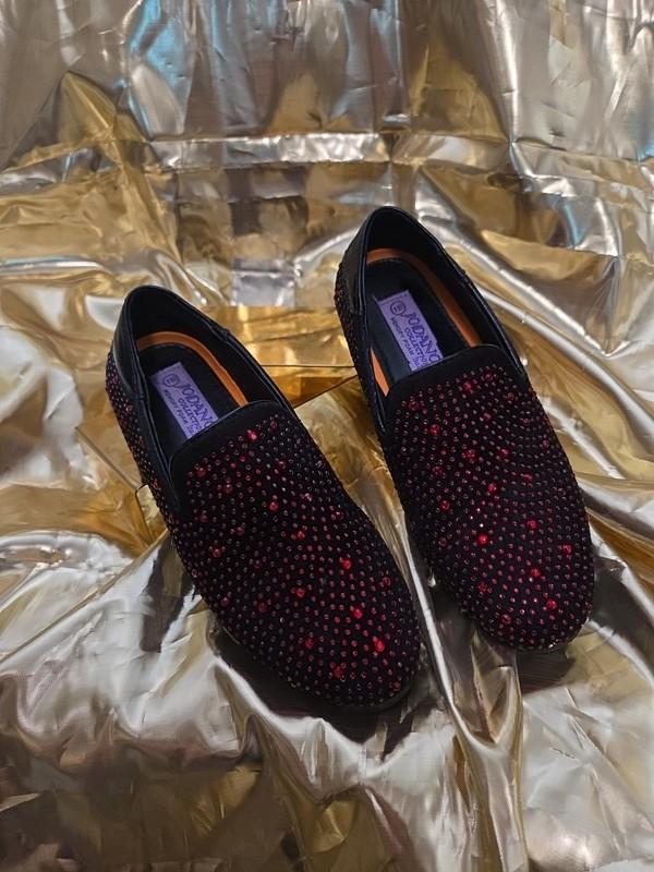 BOYS Size 1.5 'JODANO' BLACK/RED RHINESTONE Tuxedo Loafer/dress Shoes Super