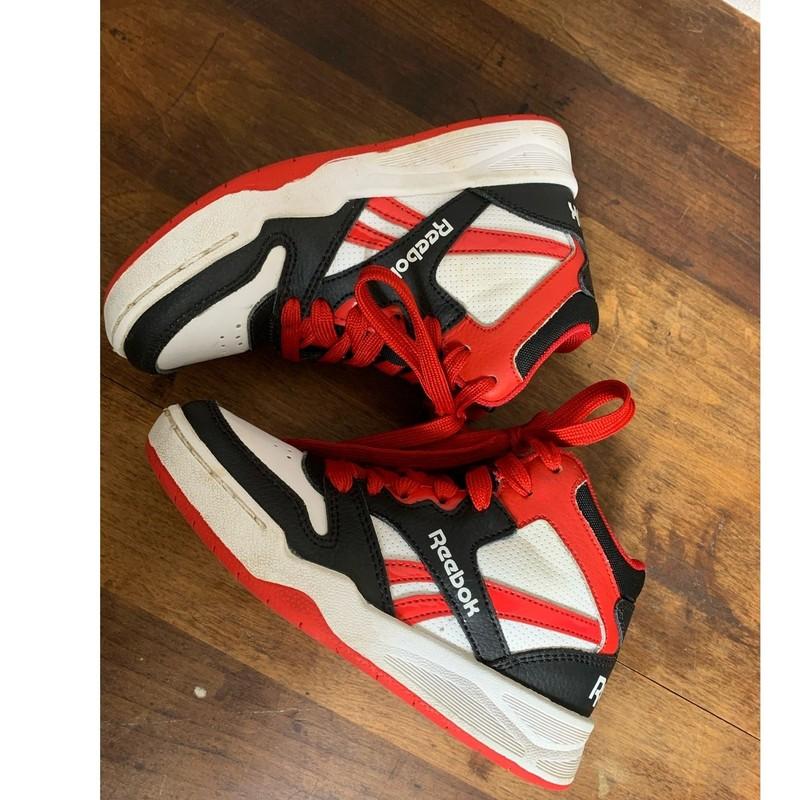 Boys Size 11 Reebok BB4500 High Top Basketball Athletic Sneaker Black Red White