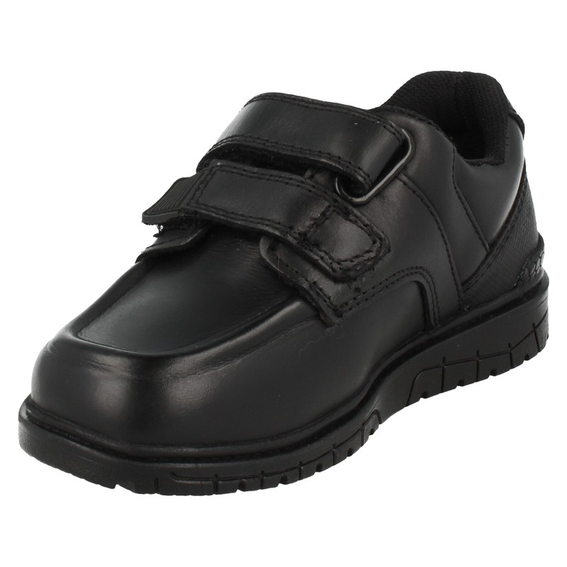 Boys Spot On Black Leather Adjustable Fastening School Shoes : N1R152