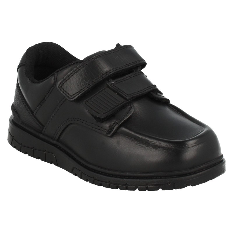 Boys Spot On Black Leather Adjustable Fastening School Shoes : N1R152