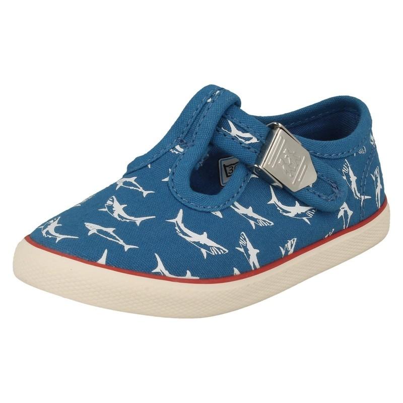 Boys Startrite Casual Shark Detailed T-Bar Canvas Shoes Surf