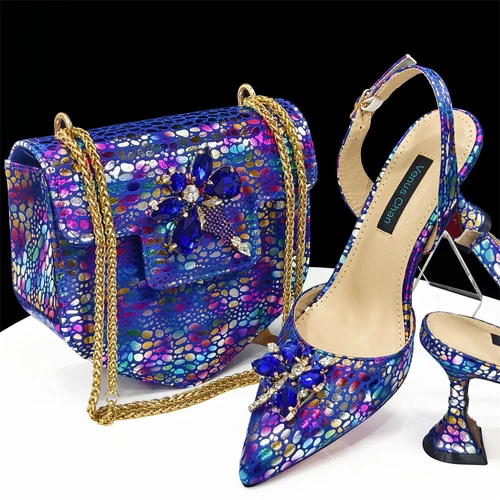 Bridal Lady Purple Sandals Set Italian Shoes And Bags Fashion Rhinestones