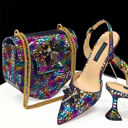 Bridal Lady Purple Sandals Set Italian Shoes And Bags Fashion Rhinestones