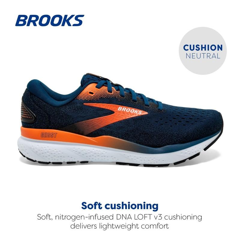 Brooks Men’s Ghost 16 Neutral Running Shoe - Blue Opal/Black/Nasturtium - 12.5