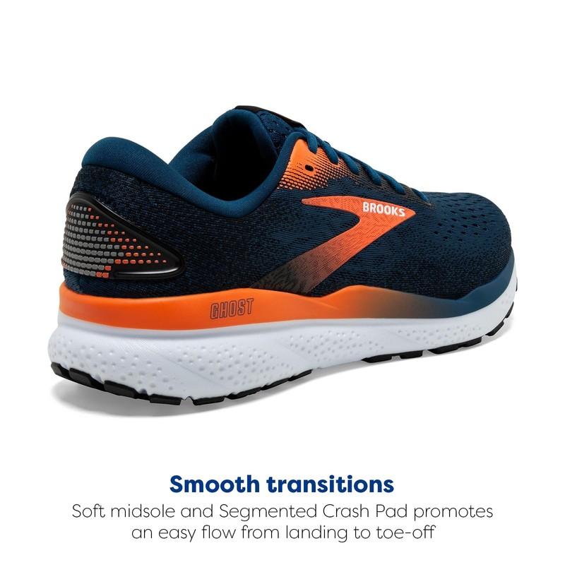 Brooks Men’s Ghost 16 Neutral Running Shoe - Blue Opal/Black/Nasturtium - 12.5