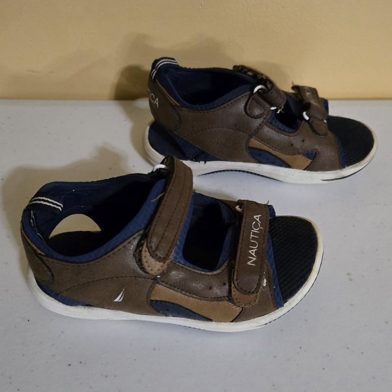 Brown & Navy Blue Nautica Sandals (Slippers) Size 11 Helm Logo Toddler