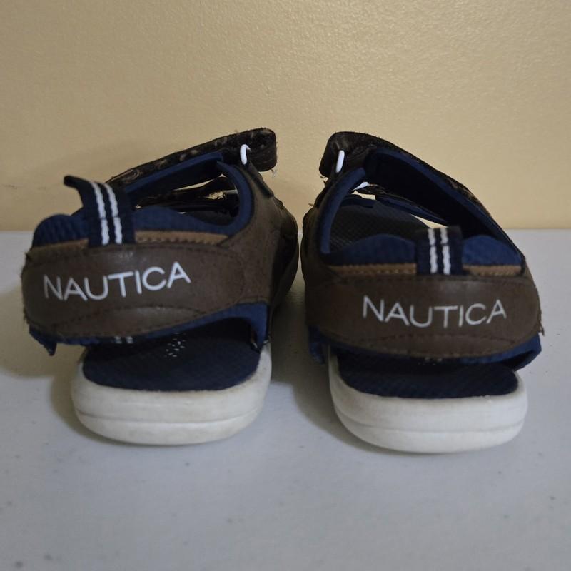 Brown & Navy Blue Nautica Sandals (Slippers) Size 11 Helm Logo Toddler