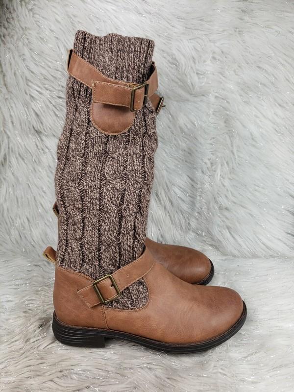 Brown Sweater Knit Boots Size US 6 EUR 39