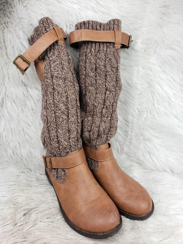 Brown Sweater Knit Boots Size US 6 EUR 39