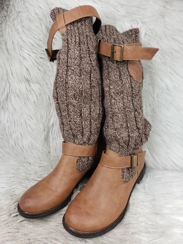 Brown Sweater Knit Boots Size US 6 EUR 39