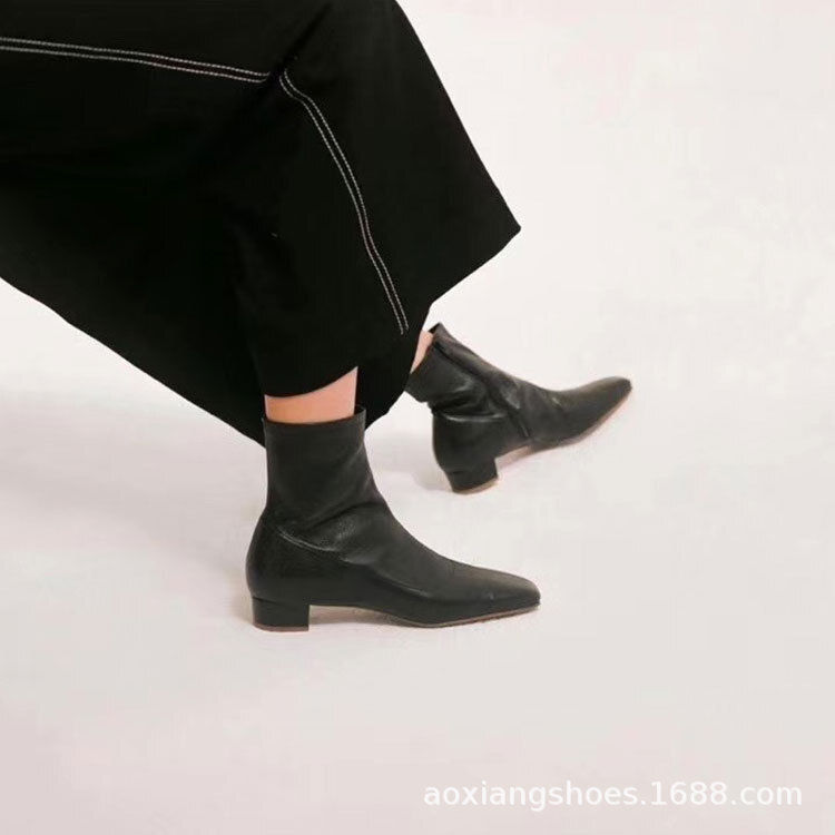 By Far Women's Boots Square Toe And Side Zipper Short Boots Made Of Sheepskin