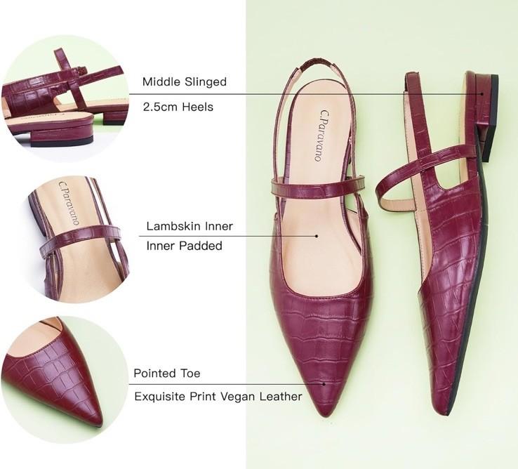 C. Paravano Women’s Slingback Vegan Leather Flats Heels Dress Shoes Croc 10.5