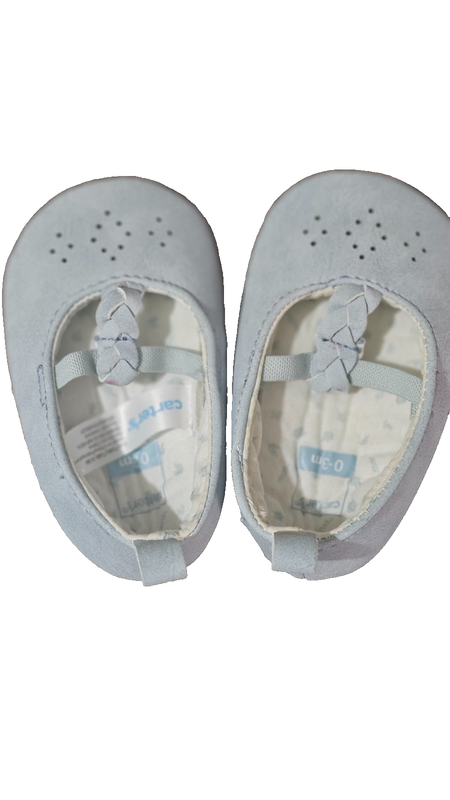 Carter’s 0–3M Baby Girl Shoes Blue Ballet Flats Braided Strap Soft Sole Cute