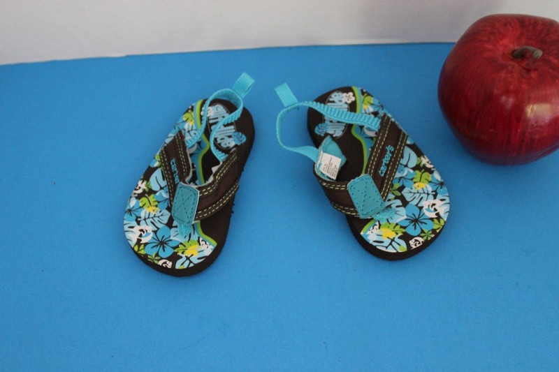 Carter's~Aqua & Brown~Baby Toddler FLIP FLOP Sandals~Size 2~Surf Dude~Tropical