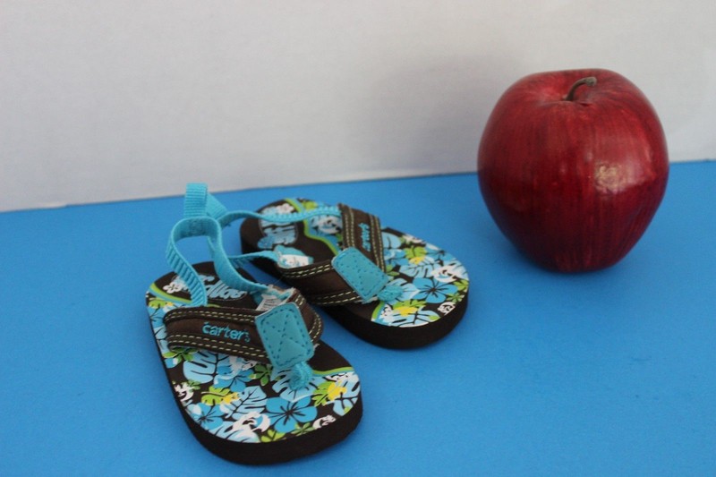 Carter's~Aqua & Brown~Baby Toddler FLIP FLOP Sandals~Size 2~Surf Dude~Tropical