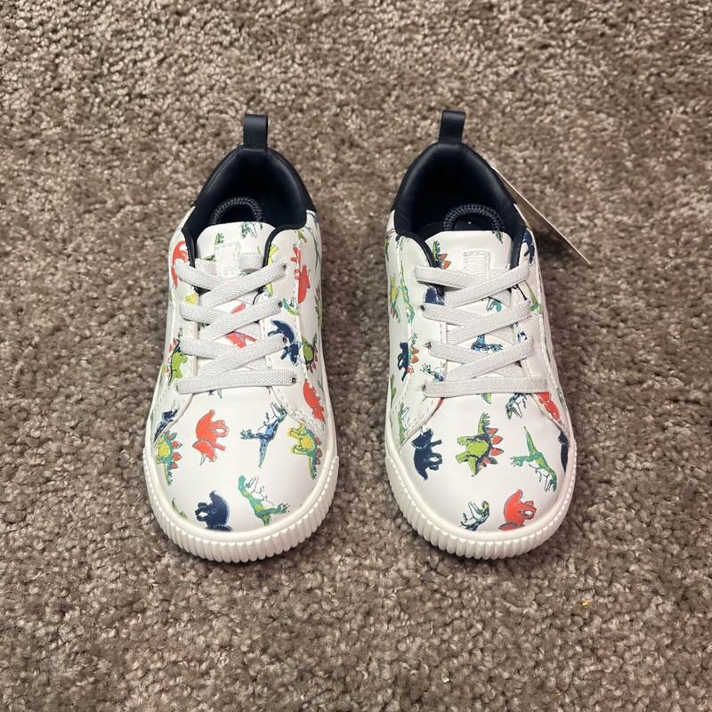 Carter's Boys White Tryptic Sneaker Dinosaur Shoes Size 8 Toddler Wipe Away Tech