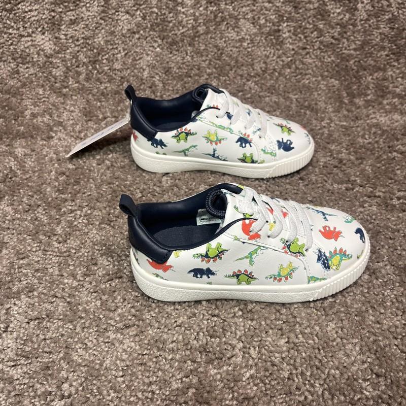 Carter's Boys White Tryptic Sneaker Dinosaur Shoes Size 8 Toddler Wipe Away Tech