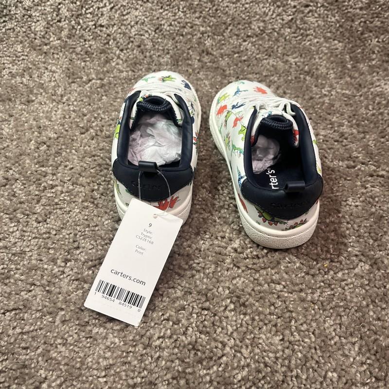 Carter's Boys White Tryptic Sneaker Dinosaur Shoes Size 8 Toddler Wipe Away Tech