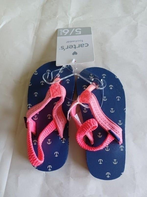 Carter's Girls Navy Blue/Pink Anchors Sandals w/Back Straps-5/6