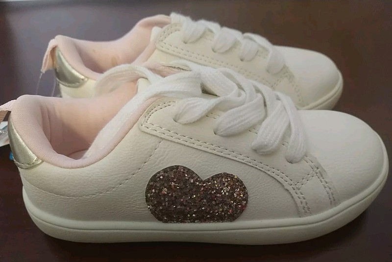 Carter's Kids' Emilia Sneaker Toddler Size 11 White Glitter Heart
