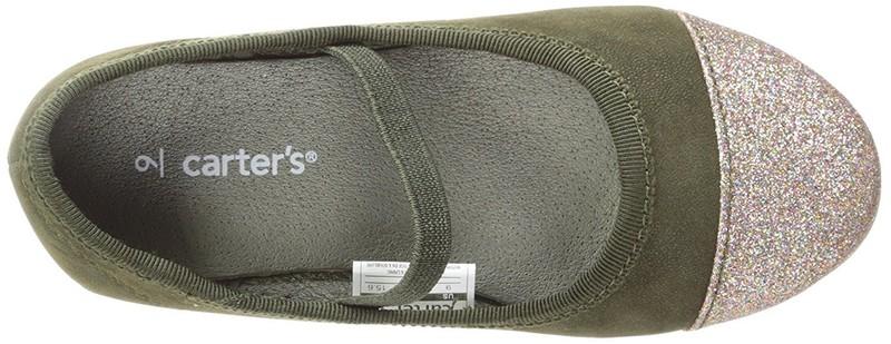 Carter's Mary Jane Shoe Ballet Flat Miranda Olive Glitter Toe Cap Toddler 5M NEW