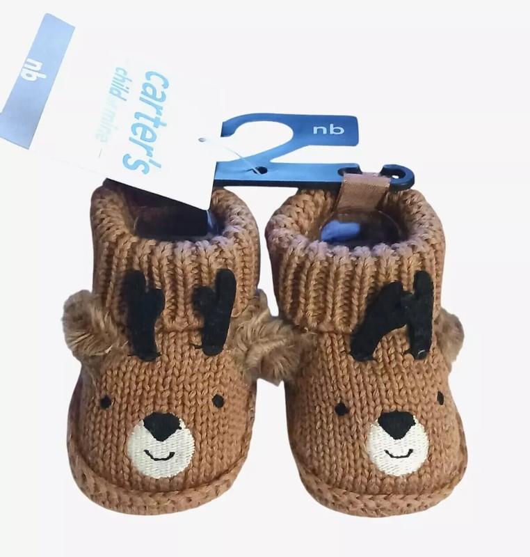 Carter's Reindeer Booties Unisex Newborn Baby Knit Brown Child Of Mine