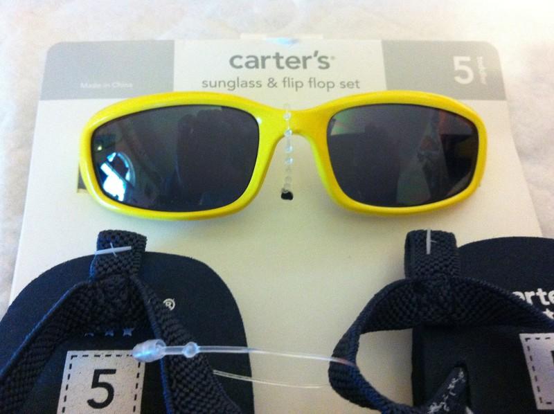 Carter's Sunglass & Flip Flop Set Navy Blue And Yellow Size 5 NWT