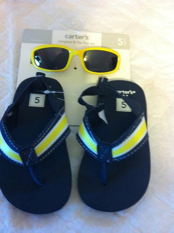 Carter's Sunglass & Flip Flop Set Navy Blue and Yellow Size 5 NWT