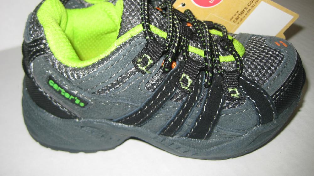 Carter's Toddler Boy Size 5 Athletic Shoes Gray Black & Green NEW
