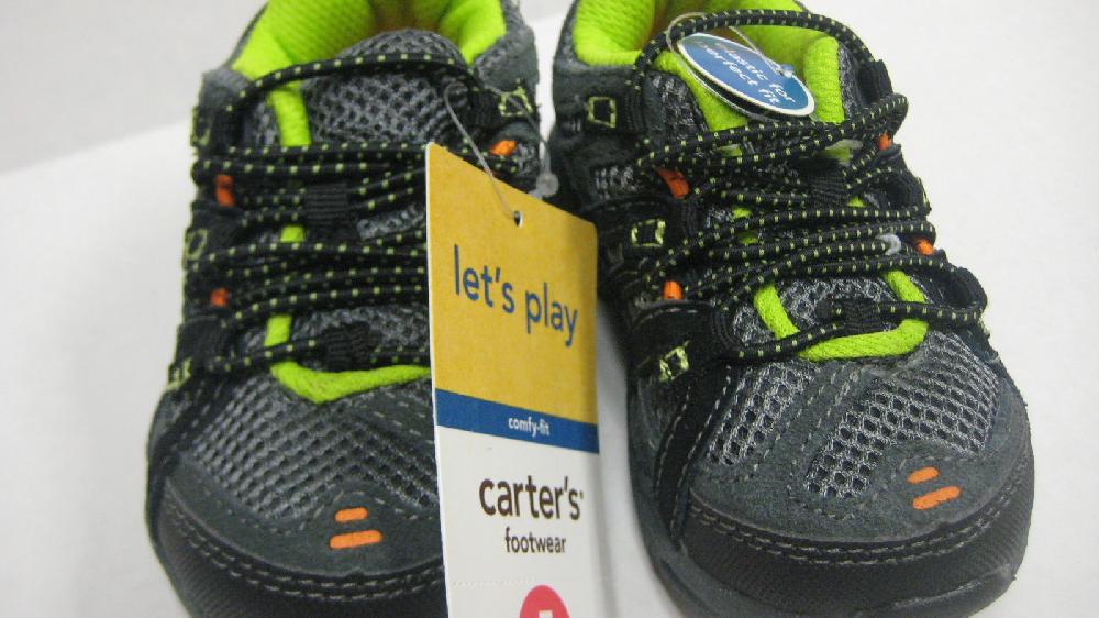 Carter's Toddler Boy Size 5 Athletic Shoes Gray Black & Green NEW