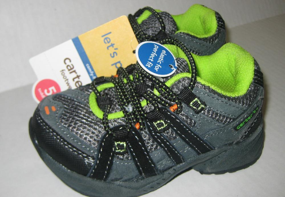 Carter's Toddler Boy Size 5 Athletic Shoes Gray Black & Green NEW