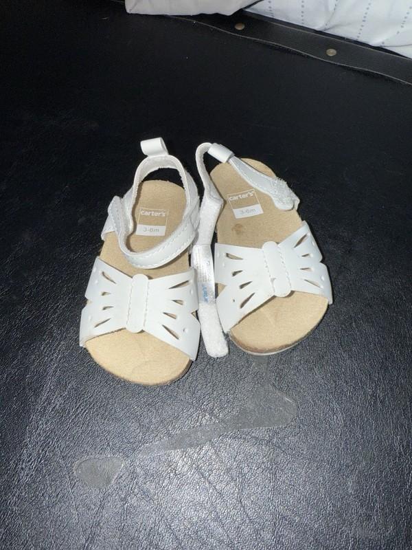 Carters Baby Butterfly Faux Cork Sandals - White - Size 2 (3-6 Months)