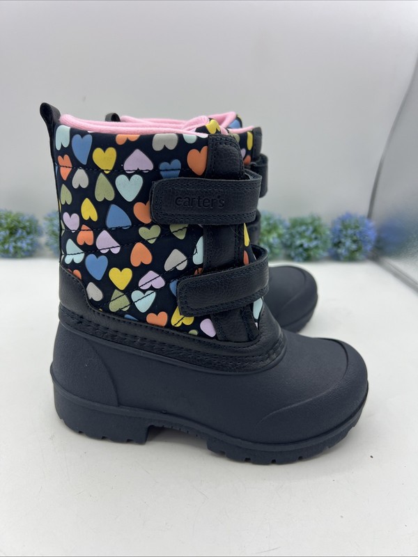 Carters Baby Girl Boots Toddlers Size 11M Navy Hearts Waterproof Winter Snow