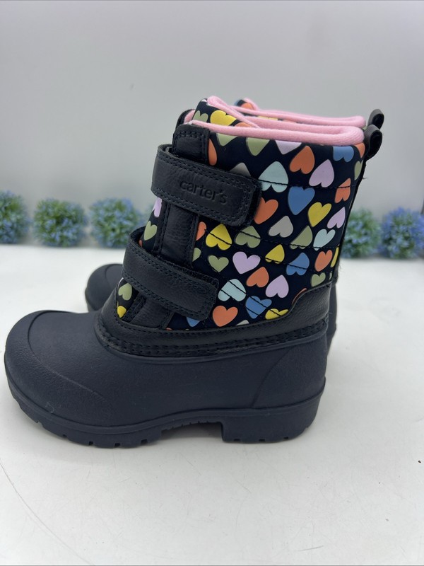 Carters Baby Girl Boots Toddlers Size 11M Navy Hearts Waterproof Winter Snow