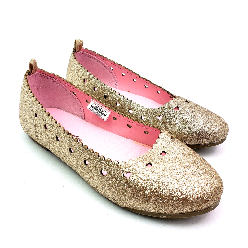 Carters Ellaria Girls Size 13 Gold Glitter Slip On Casual Ballet Flats Shoes