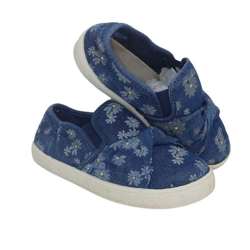 Carters Girls Pre-owned Blue Denim Floral Design Slip-on Sneakers - sz. 12