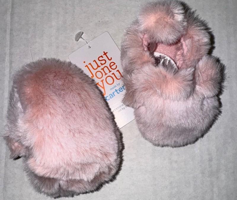 CARTERS Just One You Faux Fur Slippers Pink/animal Motif Size NEWBORN