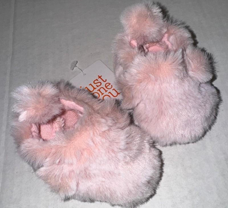 CARTERS Just One You faux fur slippers pink/animal motif size NEWBORN