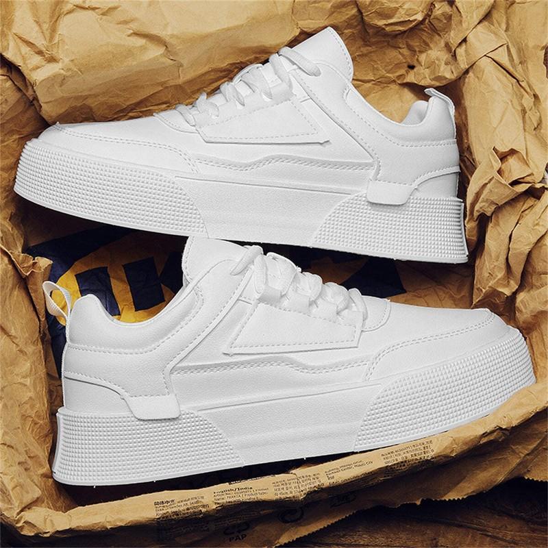 Casual Men Sneakers Lace Up Round Toe White PU Upper Flat Sole Solid Color Shoes