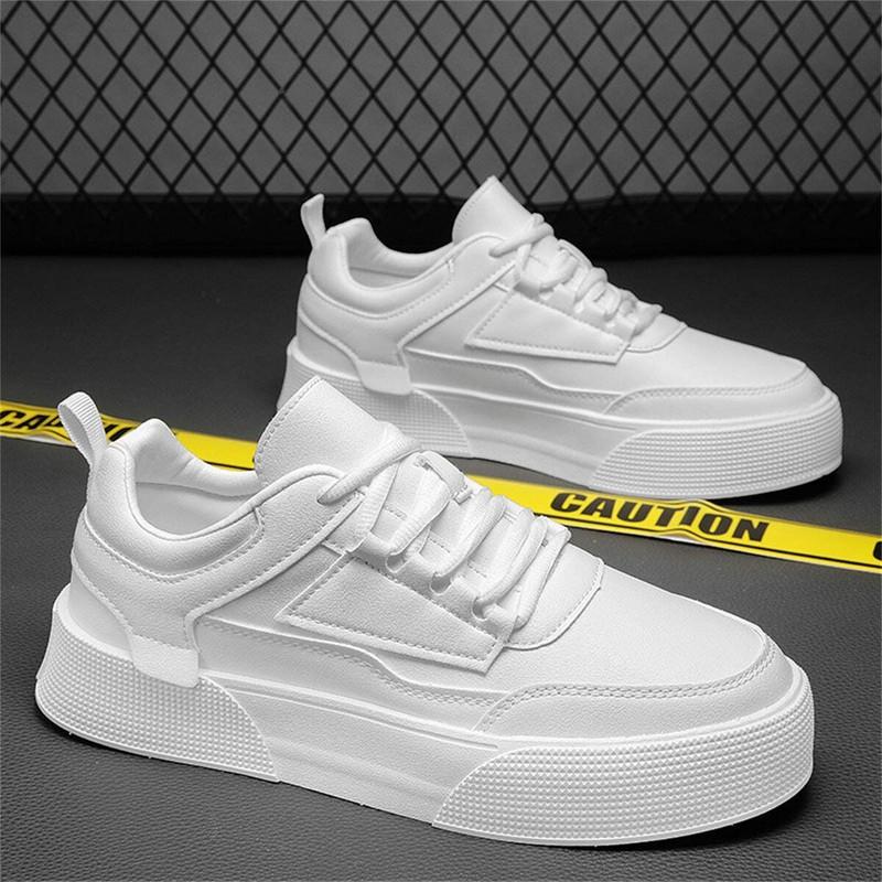 Casual Men Sneakers Lace Up Round Toe White PU Upper Flat Sole Solid Color Shoes