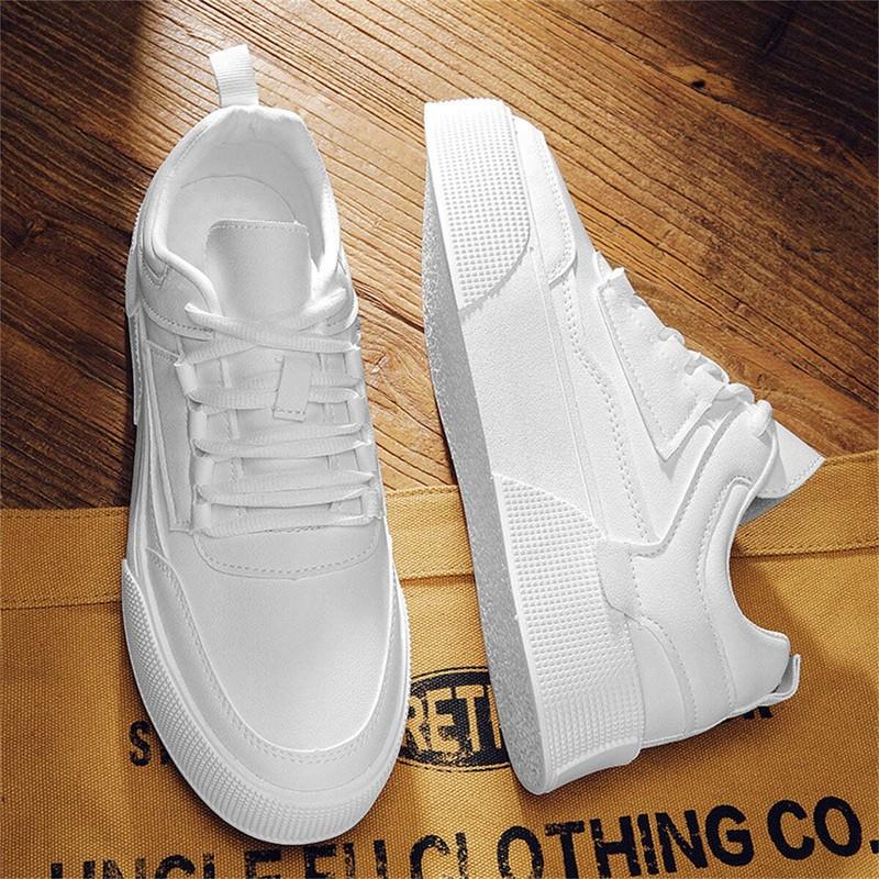 Casual Men Sneakers Lace Up Round Toe White PU Upper Flat Sole Solid Color Shoes
