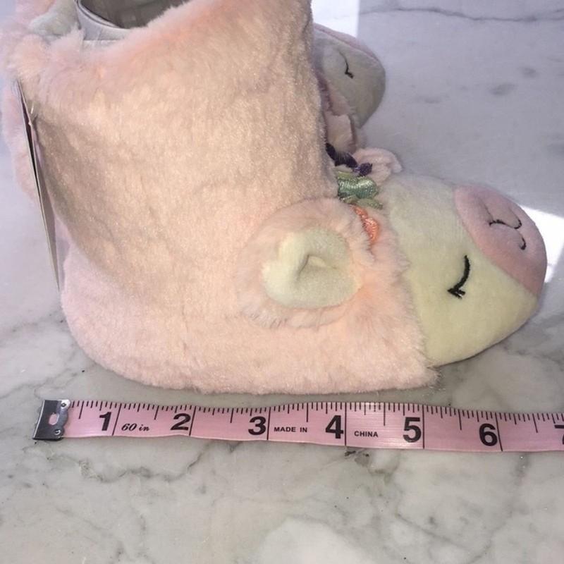 Cat And Jack Slippers Llama Pink Boots Fuzzy Girls 5/6 Toddler Flowers