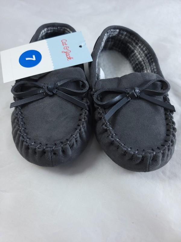 Cat And Jack Toddler Size 8 Gray Carter Moccasin Slippers Brand New